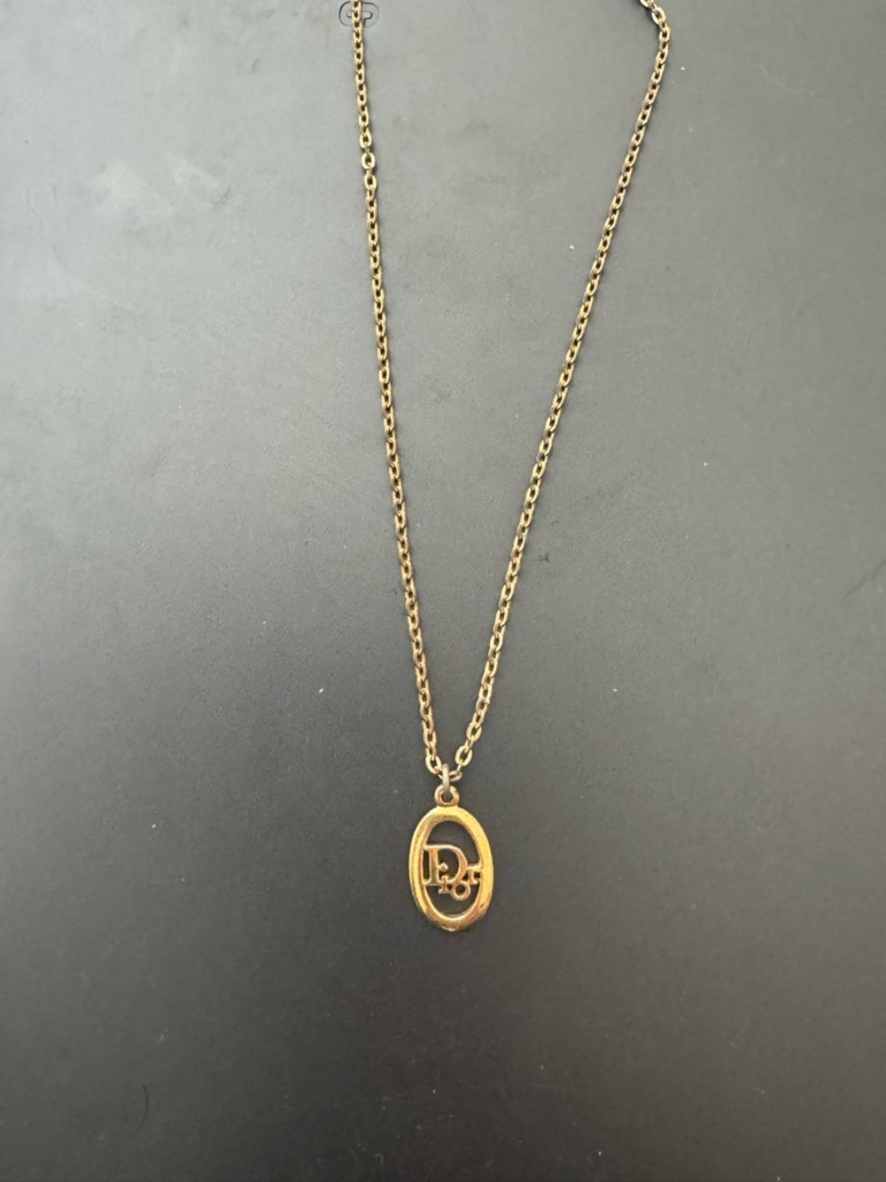 Dior Gold-Tone Oval Monogram Pendant Necklace